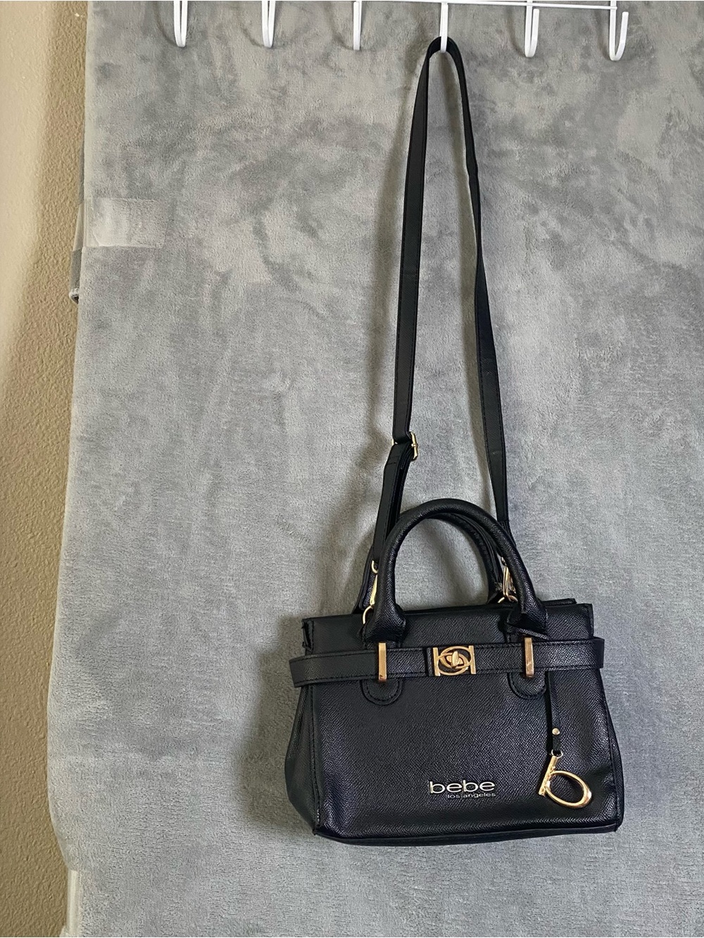 bebe Black Leather‎ Satchel with Gold Accents